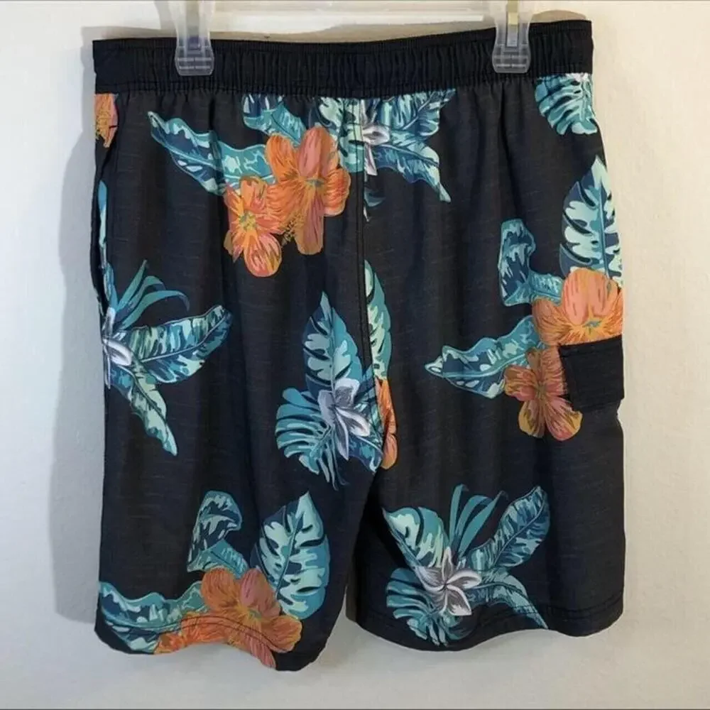 George Brand Mens Size Medium 32-34 Swimtrunks Shorts Floral Hibiscus Beach Pool